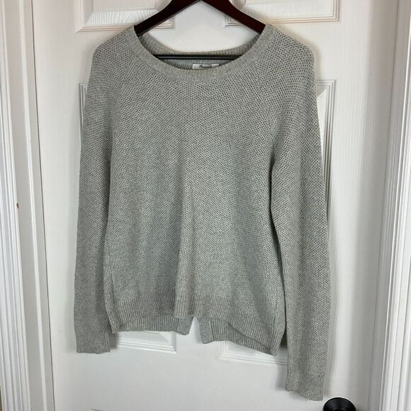 Madewell Province Gray Size M Cross Slit Back Pullover Crew Neck Cozy Sweater N3 - Picture 3 of 12